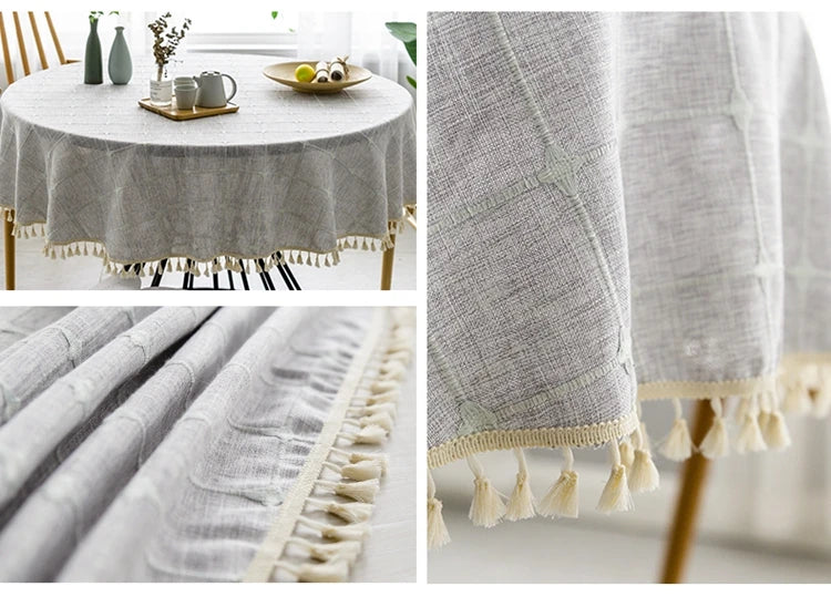 Plaid Cotton Linen Round Tablecloth Wedding Hotel Banquet Cloth Table cover Indoor Dining Room Kitchen Outdoor Decoration
