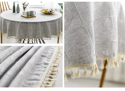 Plaid Cotton Linen Round Tablecloth Wedding Hotel Banquet Cloth Table cover Indoor Dining Room Kitchen Outdoor Decoration