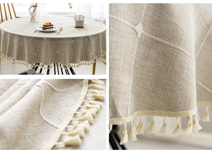 Plaid Cotton Linen Round Tablecloth Wedding Hotel Banquet Cloth Table cover Indoor Dining Room Kitchen Outdoor Decoration