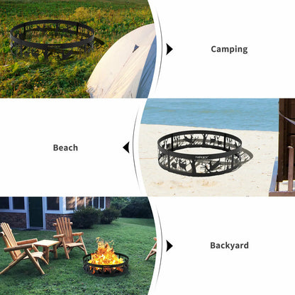 36" Metal Fire Pit Ring Deer w/Extra Poker Bonfire Liner for Campfire