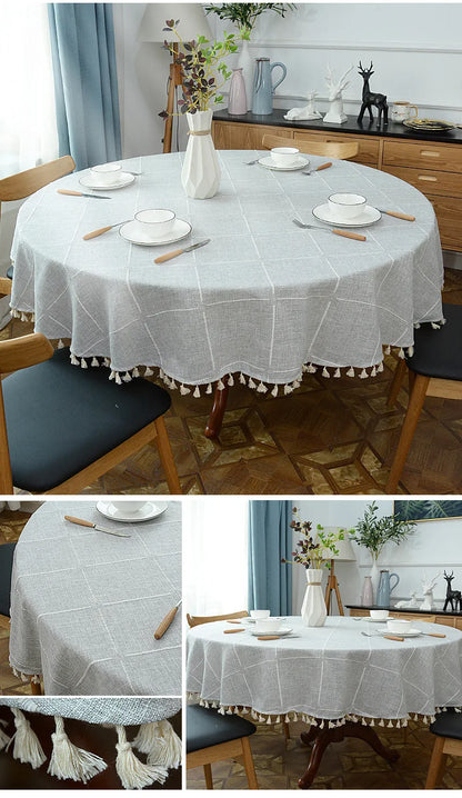 Plaid Cotton Linen Round Tablecloth Wedding Hotel Banquet Cloth Table cover Indoor Dining Room Kitchen Outdoor Decoration