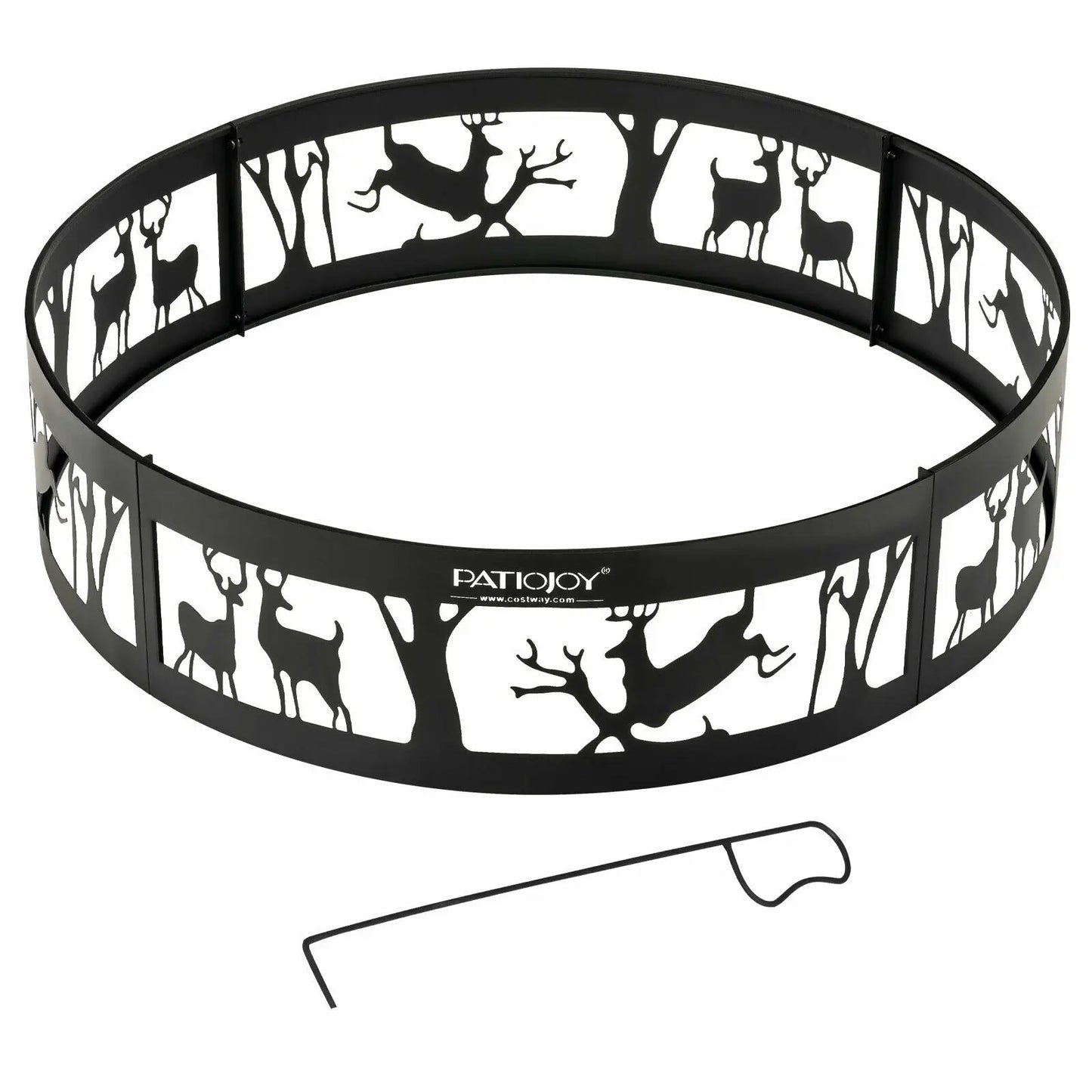 36" Metal Fire Pit Ring Deer w/Extra Poker Bonfire Liner for Campfire