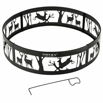 36" Metal Fire Pit Ring Deer w/Extra Poker Bonfire Liner for Campfire