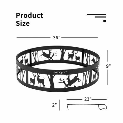 36" Metal Fire Pit Ring Deer w/Extra Poker Bonfire Liner for Campfire