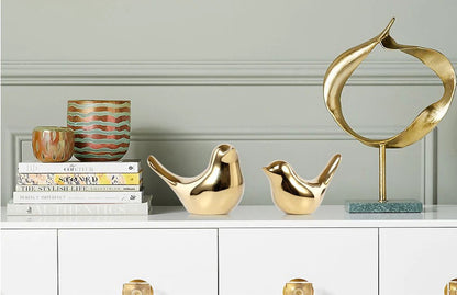 Bird Figurine 4 Sizes Nordic Ceramic Gold Animal Statue Jewelry Home Decoration Living Room Table Decoration Sculpture Ornament
