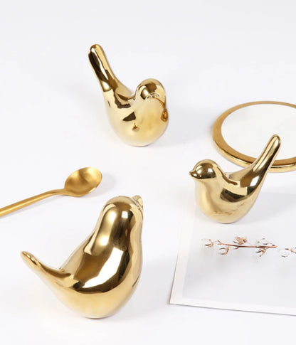Bird Figurine 4 Sizes Nordic Ceramic Gold Animal Statue Jewelry Home Decoration Living Room Table Decoration Sculpture Ornament