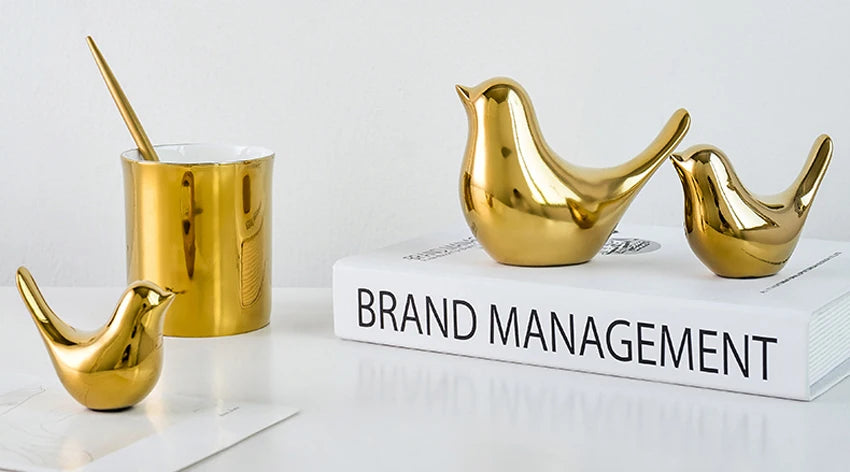 Bird Figurine 4 Sizes Nordic Ceramic Gold Animal Statue Jewelry Home Decoration Living Room Table Decoration Sculpture Ornament