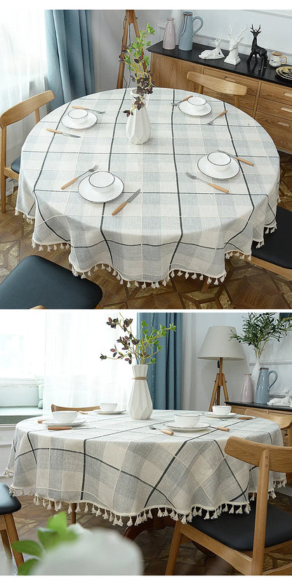 Plaid Cotton Linen Round Tablecloth Wedding Hotel Banquet Cloth Table cover Indoor Dining Room Kitchen Outdoor Decoration