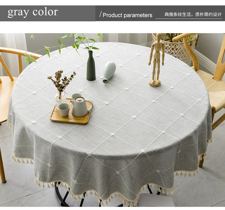 Plaid Cotton Linen Round Tablecloth Wedding Hotel Banquet Cloth Table cover Indoor Dining Room Kitchen Outdoor Decoration
