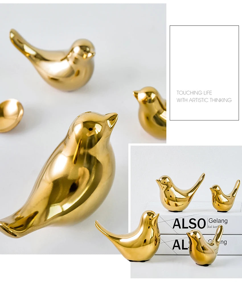 Bird Figurine 4 Sizes Nordic Ceramic Gold Animal Statue Jewelry Home Decoration Living Room Table Decoration Sculpture Ornament