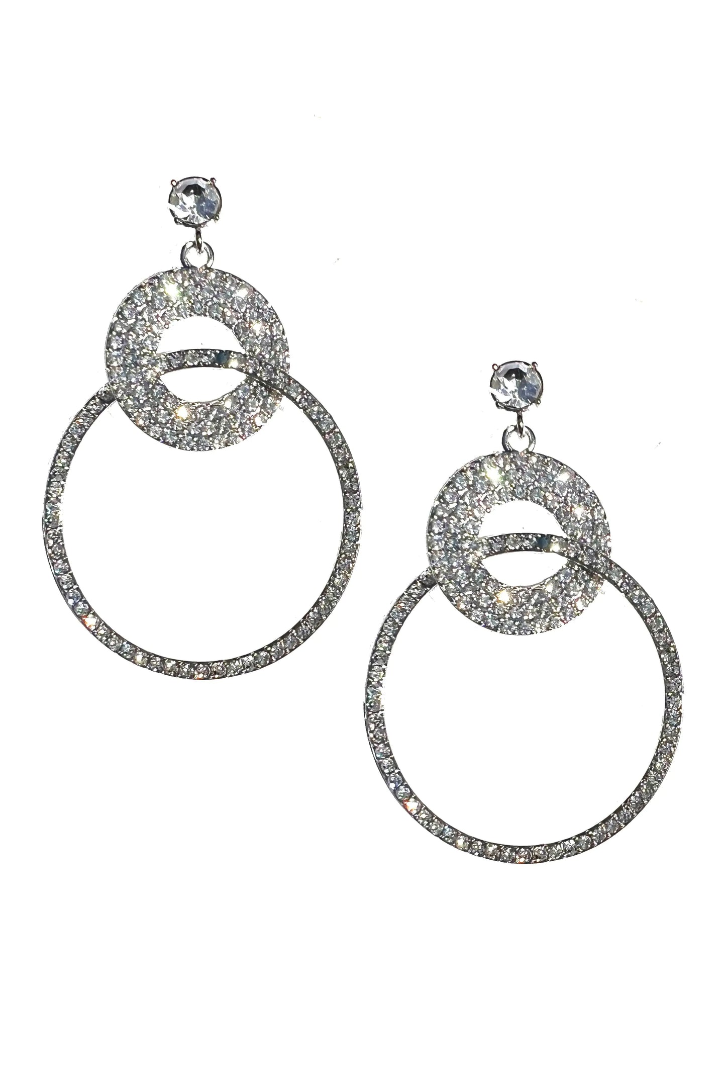 Double Rhinestone Hoop Earrings - 2.7" Length Statement Fashion Earring