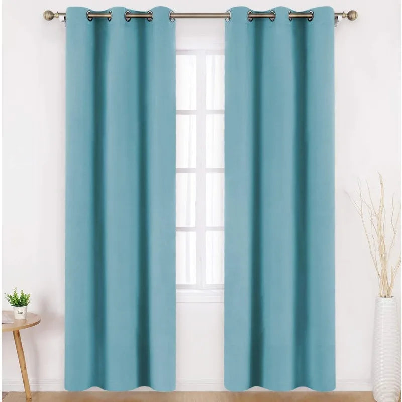 Aqua Blackout Curtains for Bedroom 52 X 84 Inch Length 2 Panels Set Room Darkening Bedroom Curtains