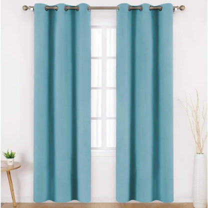 Aqua Blackout Curtains for Bedroom 52 X 84 Inch Length 2 Panels Set Room Darkening Bedroom Curtains