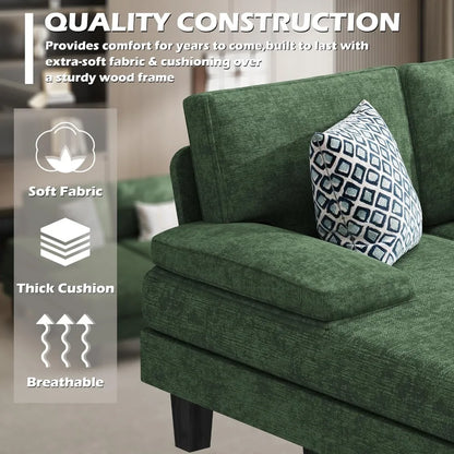 Sofa Convertible Sectional with Soft Cotton Chenille Fabric for Living Room,Oversized Seats Comfortable Backrest,Green Couch