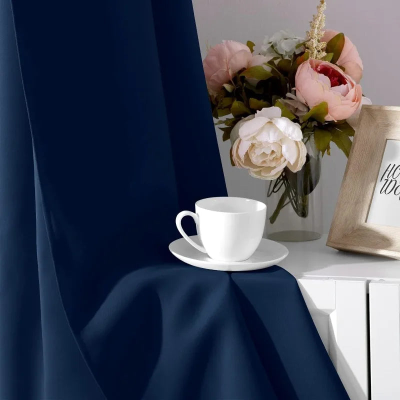 Aqua Blackout Curtains for Bedroom 52 X 84 Inch Length 2 Panels Set Room Darkening Bedroom Curtains