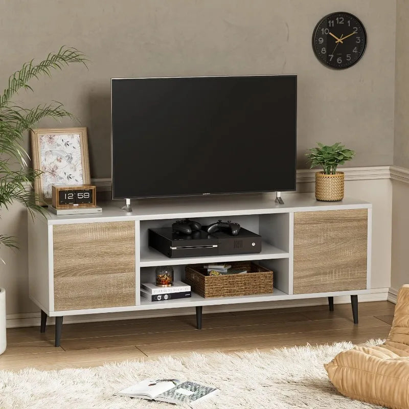 Modern TV Stand Entertainment Center with Two Storage Cabinets, Retro Style Media Console for Living Room, Bedroom, Office