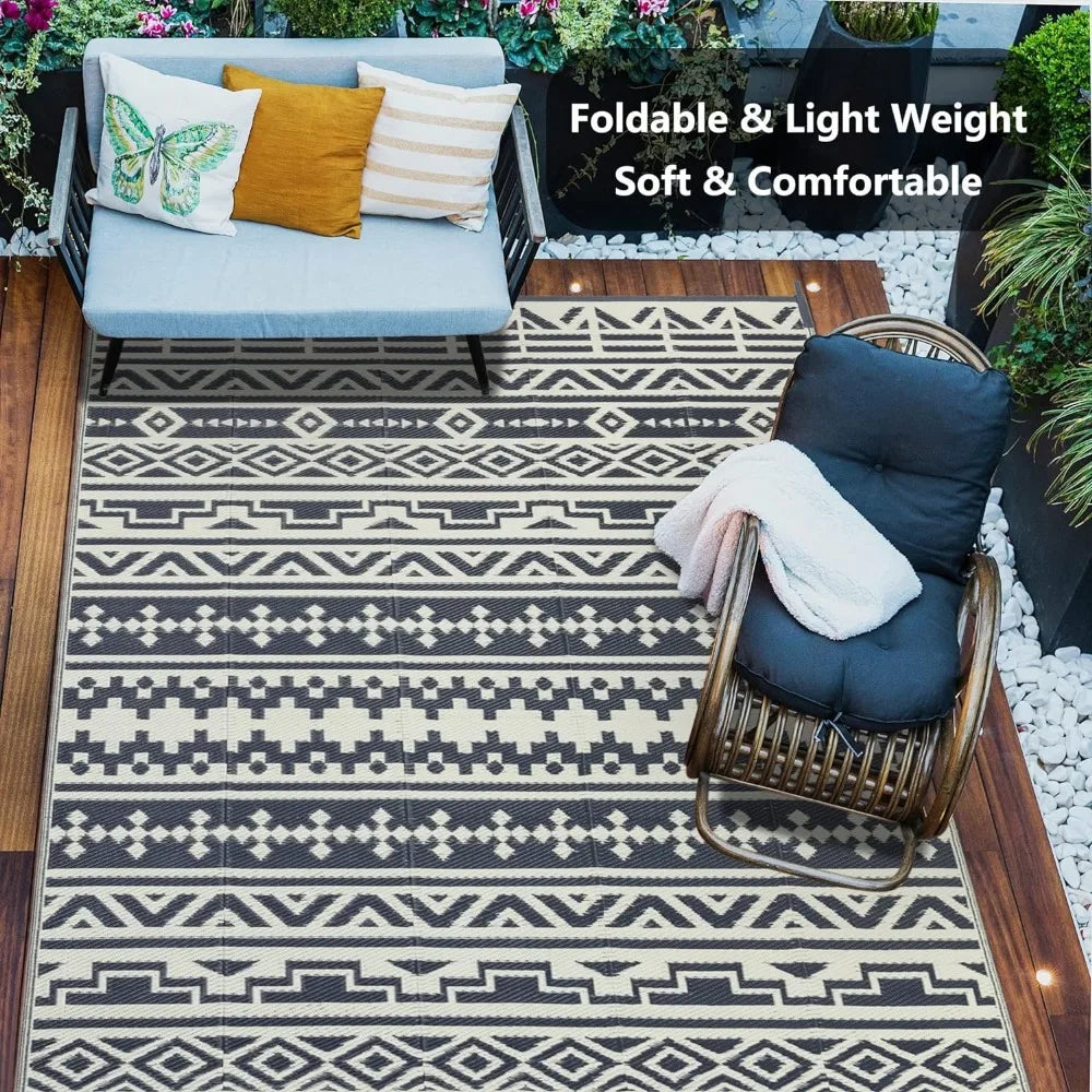 Waterproof Mat Outdoor Rugs, 9'x12' for Patios Clearance Carpet Camping, Large Rugs Geometric Boho