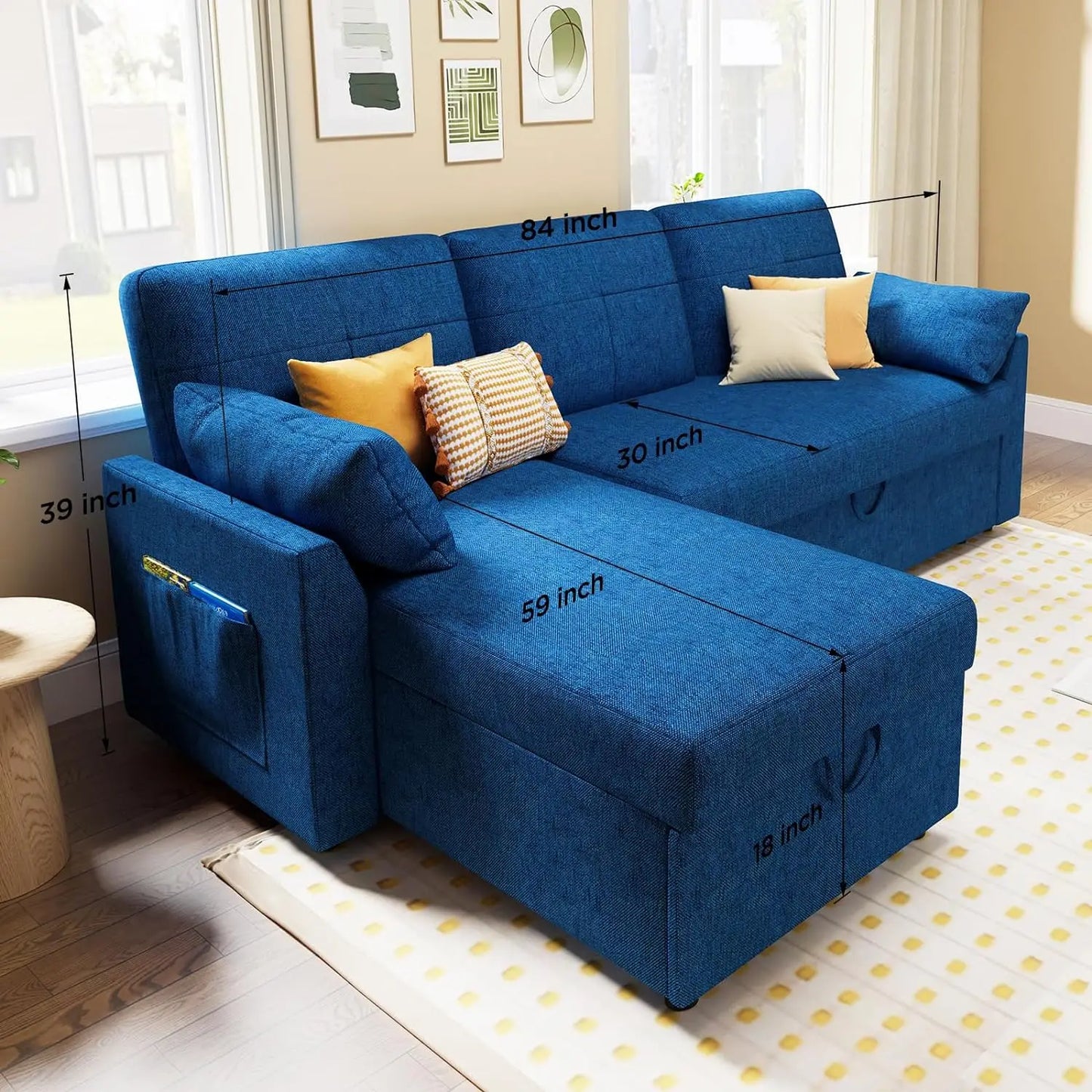 Sofa Bed, Sofa Bed with Pull-out Bed, White Throw Pillows - 2-in-1 Pull-out Sofa Bed with Storage Chain for The Living Room