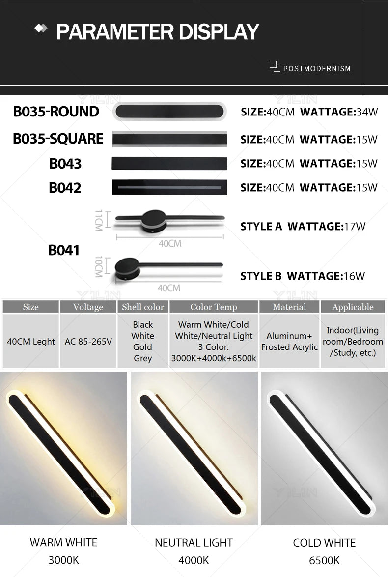 40CM Line Wall Lamp Modern LED Indoor Wall Light Nordic Long Sconce Living Room Background Corridor Beside Decorate Lighting