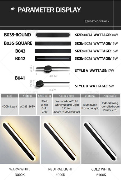 40CM Line Wall Lamp Modern LED Indoor Wall Light Nordic Long Sconce Living Room Background Corridor Beside Decorate Lighting