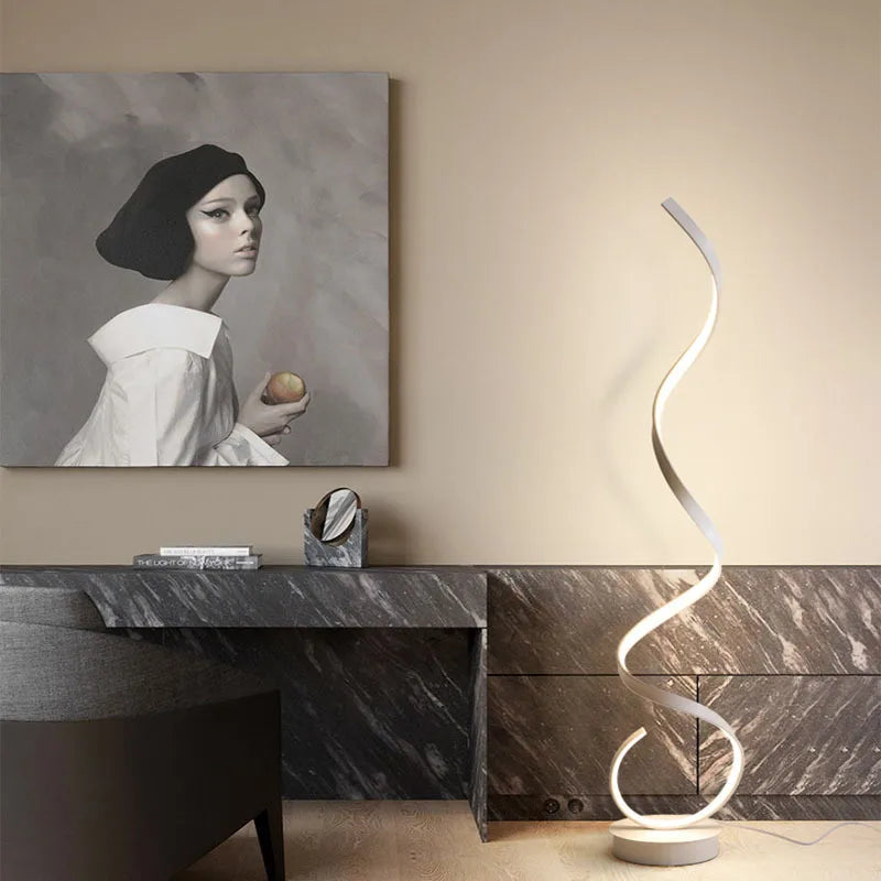 Modern Minimalist Aluminum Alloy Spiral Led Floor Lamp Study Bedroom Bedside Reading Light Living Room Sofa Lighting Decoration