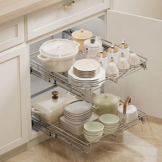 Pull Out Cabinet Organizer, Cabinet Pull Out Shelves, 2 Tier Pull Out Drawers for Kitchen Cabinets,
