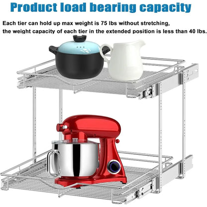 Pull Out Cabinet Organizer, Cabinet Pull Out Shelves, 2 Tier Pull Out Drawers for Kitchen Cabinets,