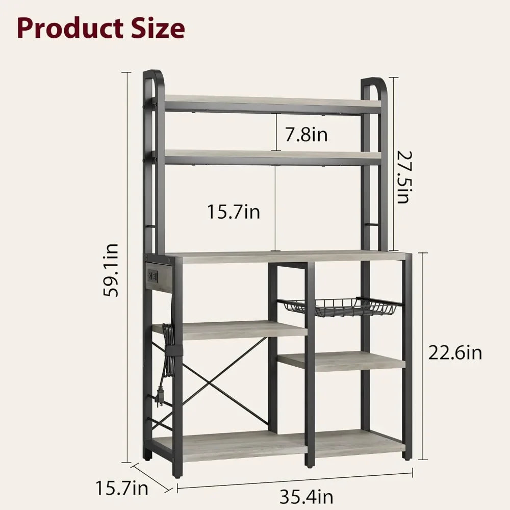 Bakers Rack With Power Outlet Kitchen Accessories Coffee Bar With Wire Drawer Shelf Industrial Microwave Stand Freight Free Home