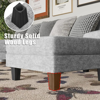 Convertible Sectional Sofa Couch, Modern Chenille Fabric U-Shaped, 4-Seat with Long Chaise for Living Room,