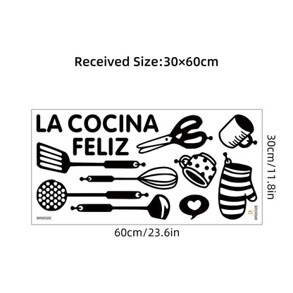 Cartoon Black Spoon Scissors Silhouette Kitchen Tool Wall Stickers for Bedroom Living Room Kitchen Decoration Wall Decals