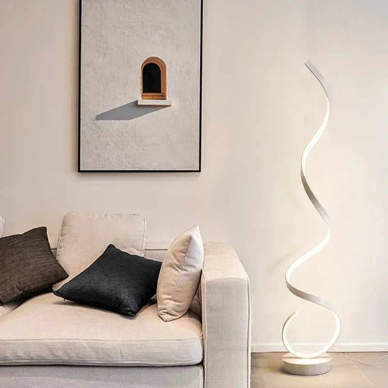 Modern LED Floor Lamp Home Decor Spiral Line Lights Bedroom Living Room Sofa Corner Black White Indoor Vertical Lighting Lustre
