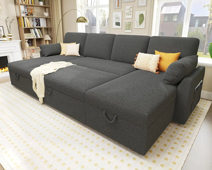 Sofa Bed, Sofa Bed with Pull-out Bed, White Throw Pillows - 2-in-1 Pull-out Sofa Bed with Storage Chain for The Living Room