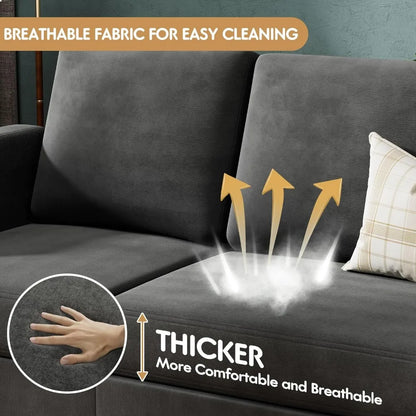 Living Room Sofa,Convertible Sectional , Movable Ottoman Small Couch, for Living Room ,3 Seat L-Shaped Sofa with Linen Fabric