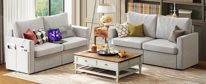 Loveseat Sofa with Drawer & Charging Port,Couches for Living Room with Track Armrest, Double Sofa for Bedroom, Grey