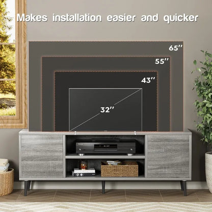 Modern TV Stand Entertainment Center with Two Storage Cabinets, Retro Style Media Console for Living Room, Bedroom, Office