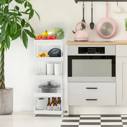 5-Tier Storage Cart Organizer Rolling Utility Cart, Mobile Shelving Unit Slide Out Storage Shelves for Kitchen Living  Room