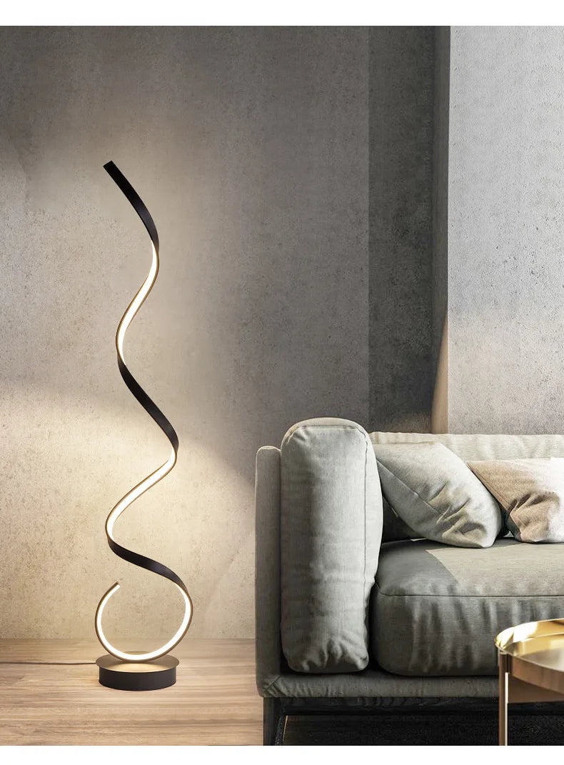 Modern Minimalist Aluminum Alloy Spiral Led Floor Lamp Study Bedroom Bedside Reading Light Living Room Sofa Lighting Decoration