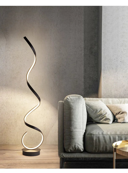 Modern Minimalist Aluminum Alloy Spiral Led Floor Lamp Study Bedroom Bedside Reading Light Living Room Sofa Lighting Decoration
