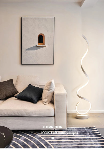 Modern LED Floor Lamp Home Decor Spiral Line Lights Bedroom Living Room Sofa Corner Black White Indoor Vertical Lighting Lustre