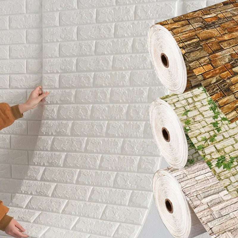 PVC Room Decor DIY Wall Stickers Retro Brick Pattern Wallpaper Renovation Home Decorations 3D 70cmX1m Foam Self-adhesive