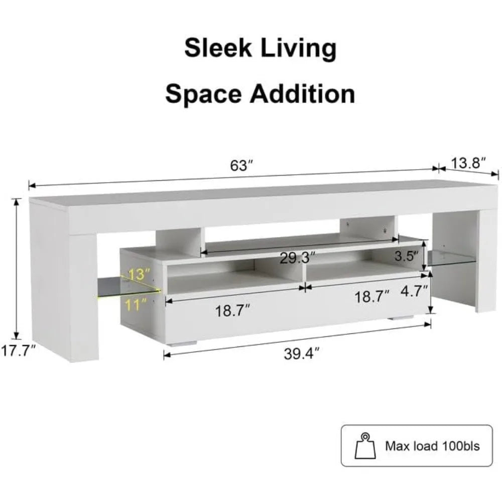 TV Stand for 65 Inch Entertainment Center White TV Stand with 16 Colors RGB Light and Remote  Living Room Bedroom, TV Stand