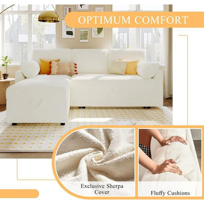 Sofa Bed, Sofa Bed with Pull-out Bed, White Throw Pillows - 2-in-1 Pull-out Sofa Bed with Storage Chain for The Living Room