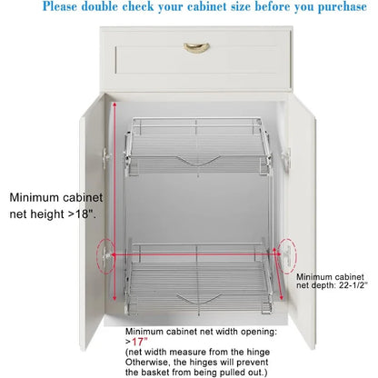Pull Out Cabinet Organizer, Cabinet Pull Out Shelves, 2 Tier Pull Out Drawers for Kitchen Cabinets,
