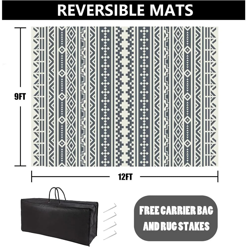 Waterproof Mat Outdoor Rugs, 9'x12' for Patios Clearance Carpet Camping, Large Rugs Geometric Boho