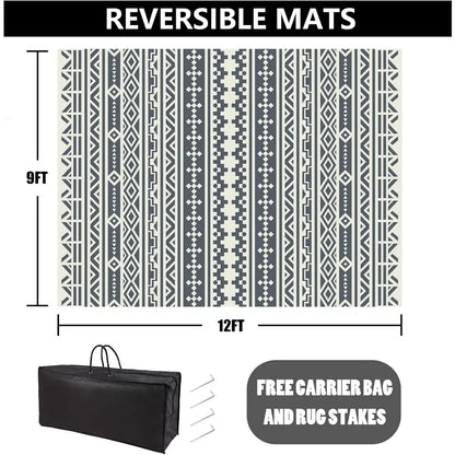 Waterproof Mat Outdoor Rugs, 9'x12' for Patios Clearance Carpet Camping, Large Rugs Geometric Boho