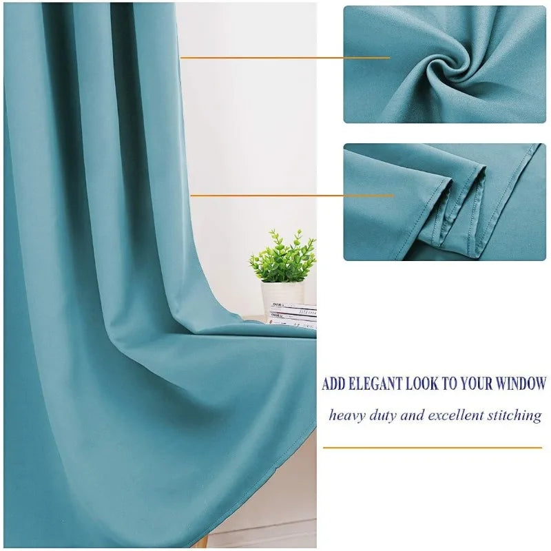 Aqua Blackout Curtains for Bedroom 52 X 84 Inch Length 2 Panels Set Room Darkening Bedroom Curtains