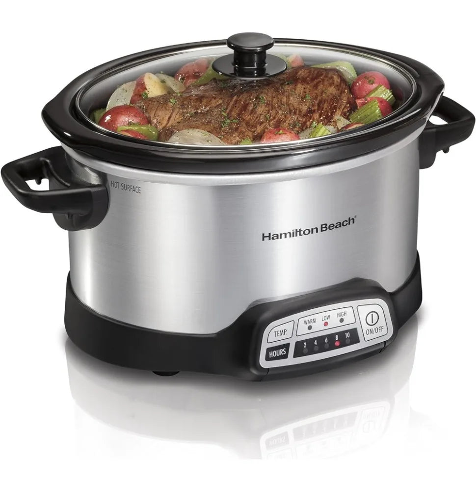 Programmable Slow Cooker with Flexible Easy Programming, 5 Cooking Times, Dishwasher-Safe Crock, Lid, 4 Quart, Silver