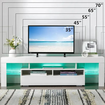 TV Stand for 65 Inch Entertainment Center White TV Stand with 16 Colors RGB Light and Remote  Living Room Bedroom, TV Stand
