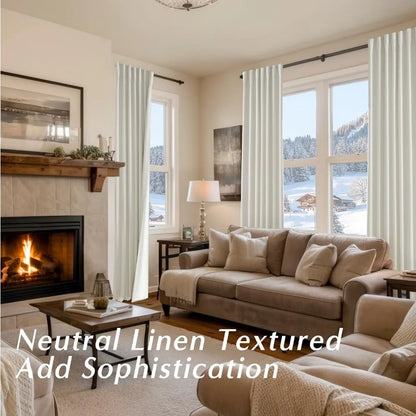 104 Inch Long Blackout Curtains 2 Panel Set,Pleated Linen Black Out Back Tab Drapes for Living Room,105 Inch Length