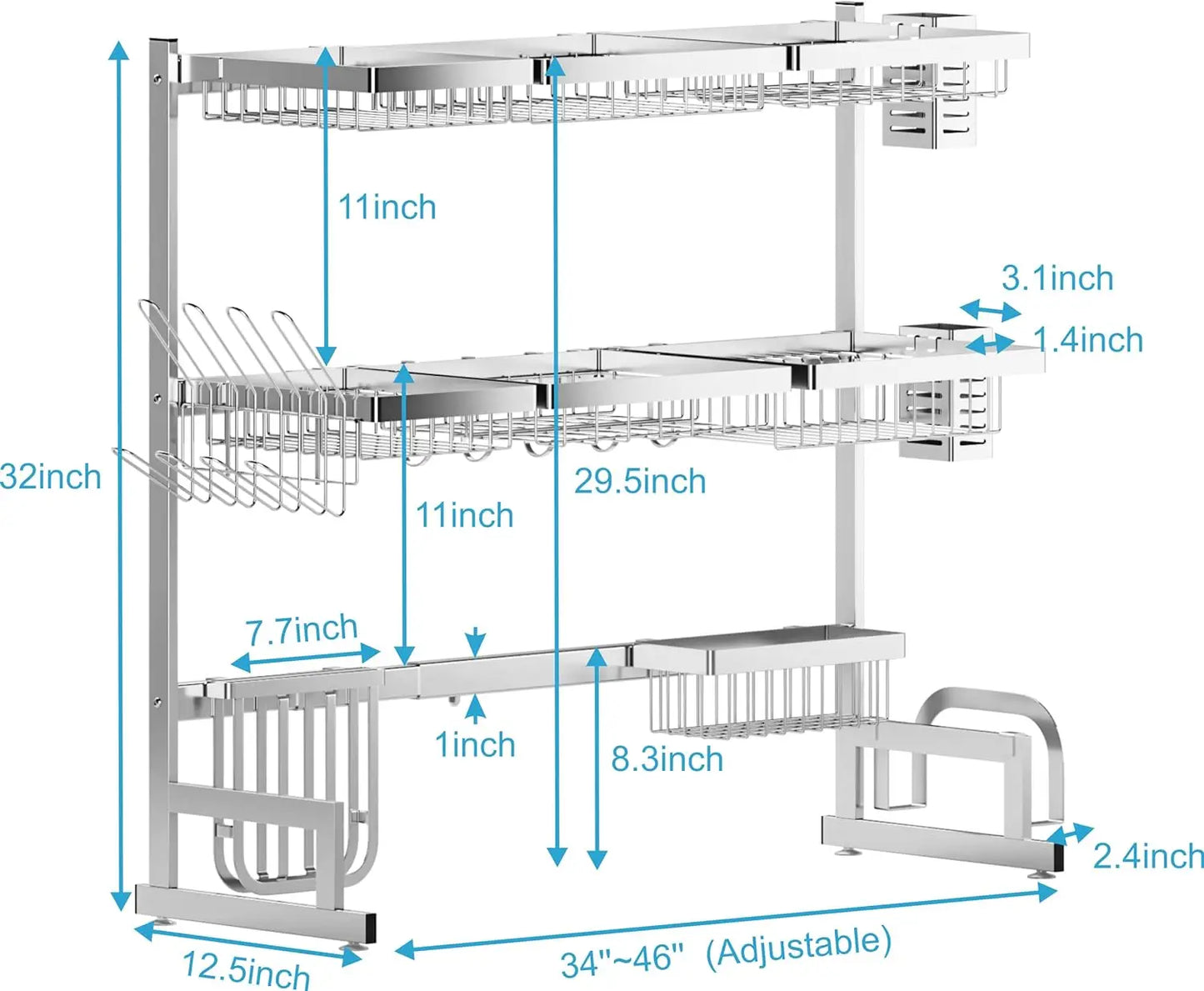 3 Tier, 2 Cutlery Holders Drainer Shelf for Kitchen Storage Counter Organizer Stainless Steel Space Save Shelf